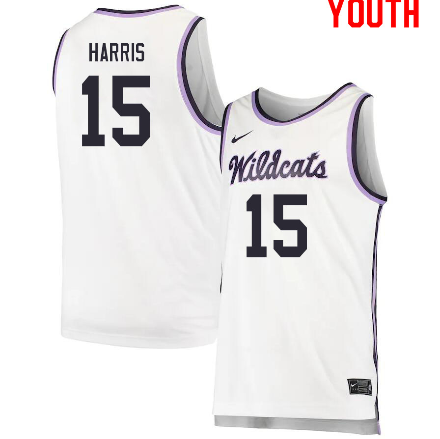Youth #15 Trey Harris Kansas State Wildcats College Basketball Jerseys Sale-White - Click Image to Close